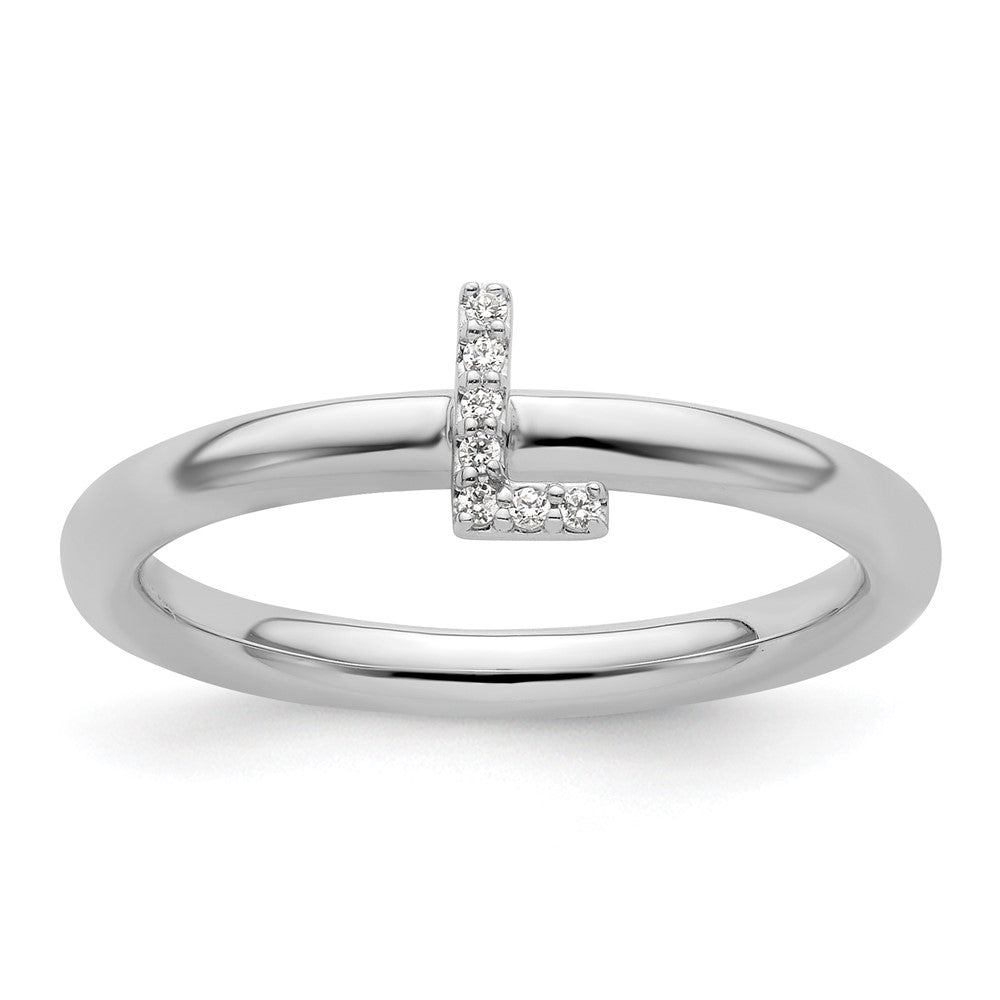 14K White Gold Stackable Diamond Initial L Ring