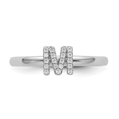 14K White Gold Stackable Diamond Initial M Ring