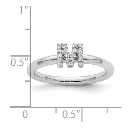 14K White Gold Stackable Diamond Initial M Ring