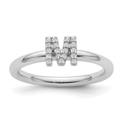 14K White Gold Stackable Diamond Initial M Ring