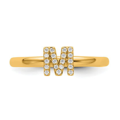 14K Stackable Diamond Initial M Size 7 Ring
