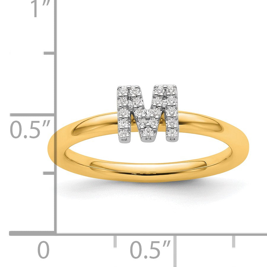 14K Stackable Diamond Initial M Size 7 Ring