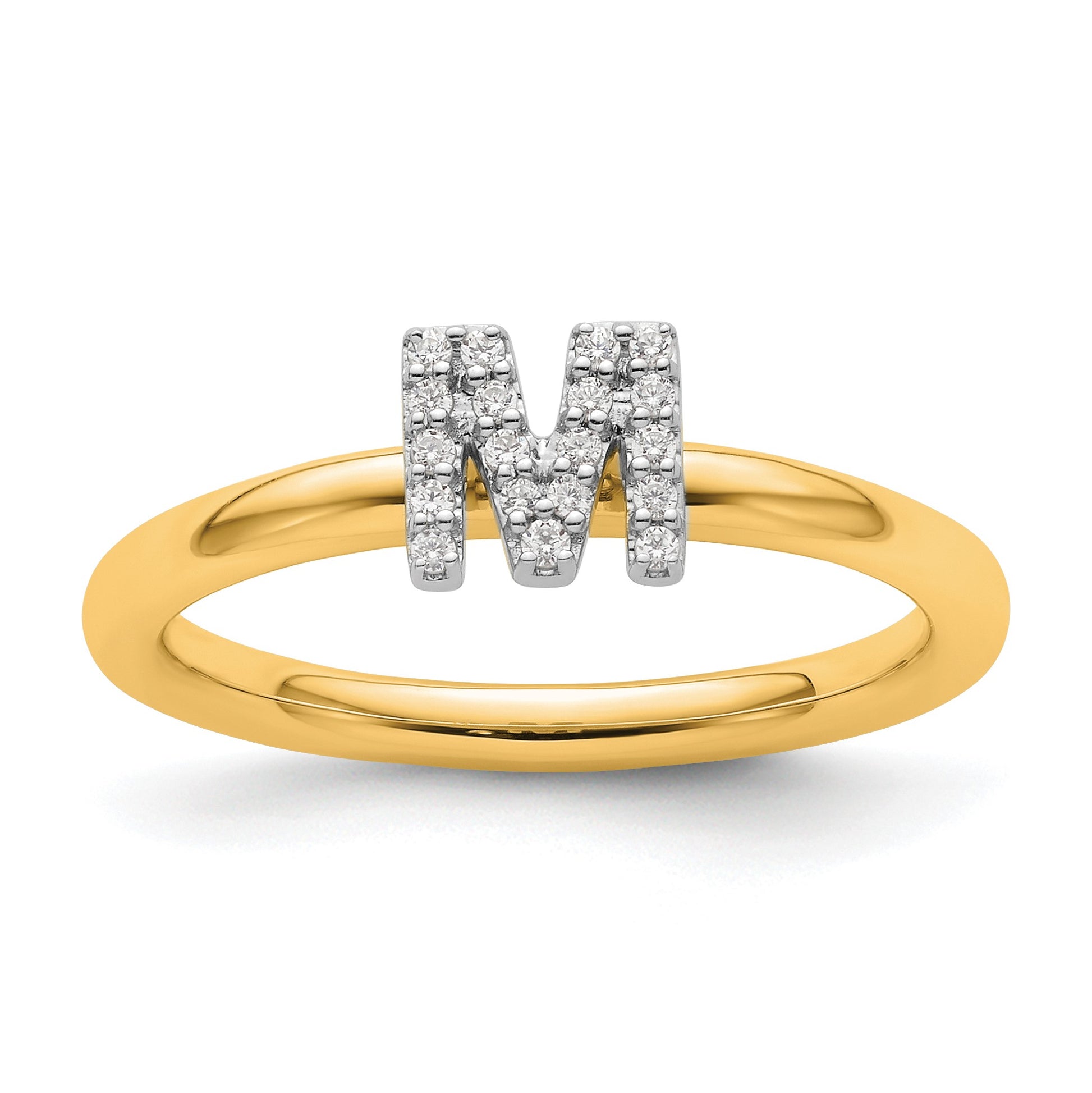 14K Stackable Diamond Initial M Size 7 Ring