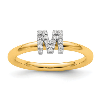 14K Stackable Diamond Initial M Size 7 Ring