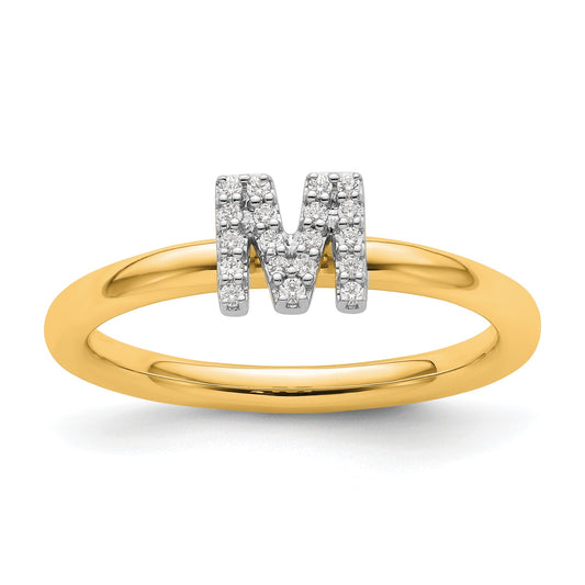 14K Stackable Diamond Initial M Size 7 Ring