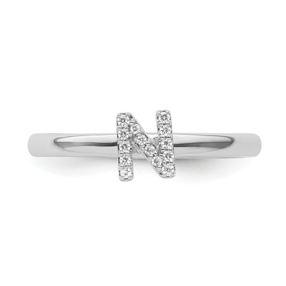 14K White Gold Stackable Diamond Initial N Size 7 Ring