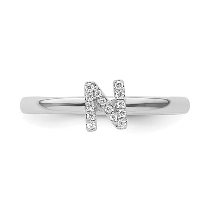 14K White Gold Stackable Diamond Initial N Ring