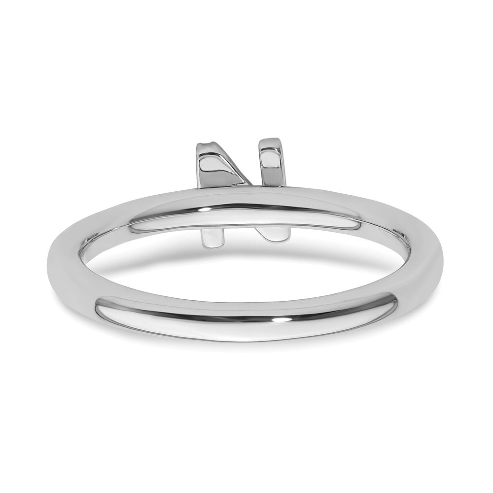 14K White Gold Stackable Diamond Initial N Ring