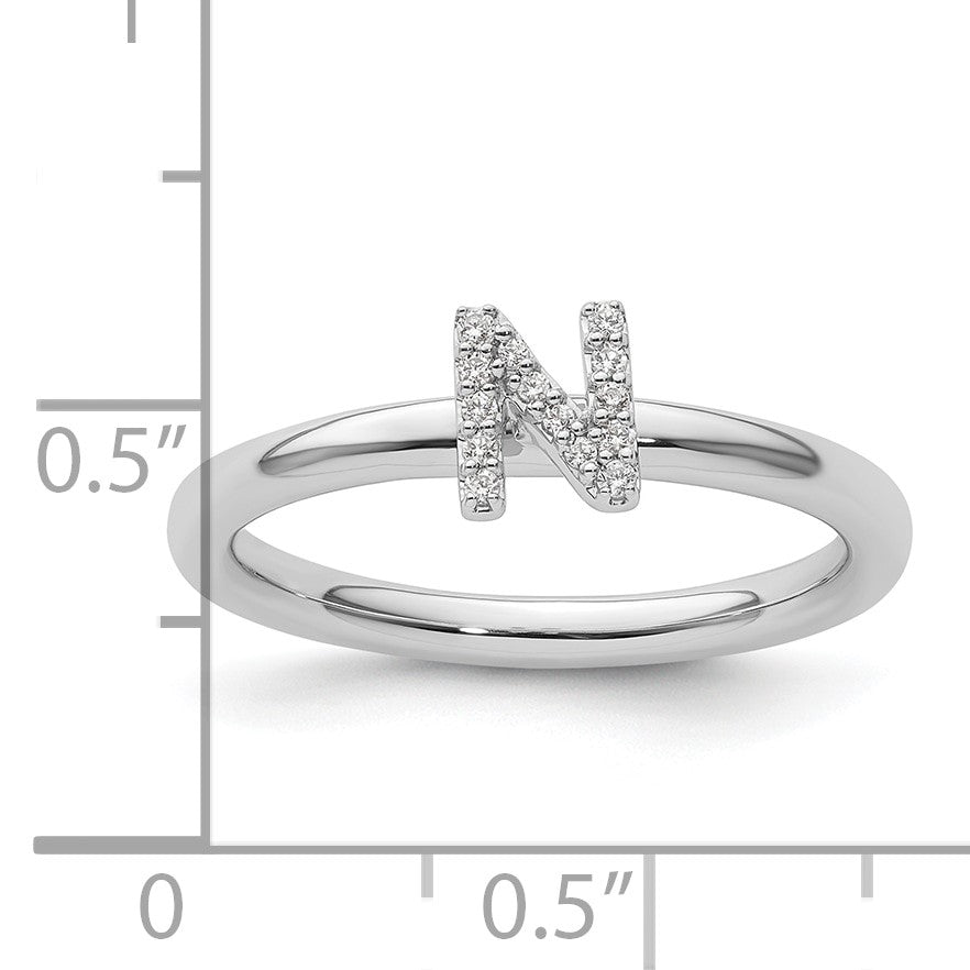 14K White Gold Stackable Diamond Initial N Size 7 Ring