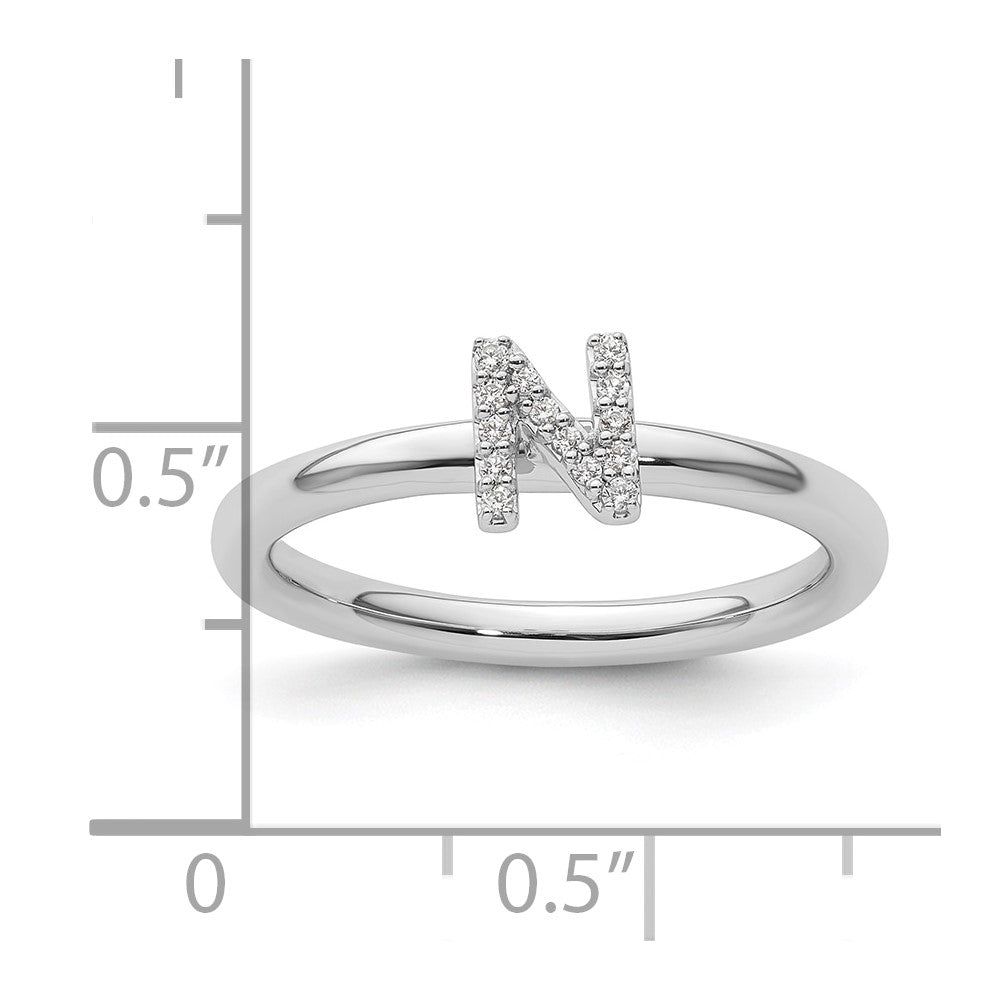 14K White Gold Stackable Diamond Initial N Ring