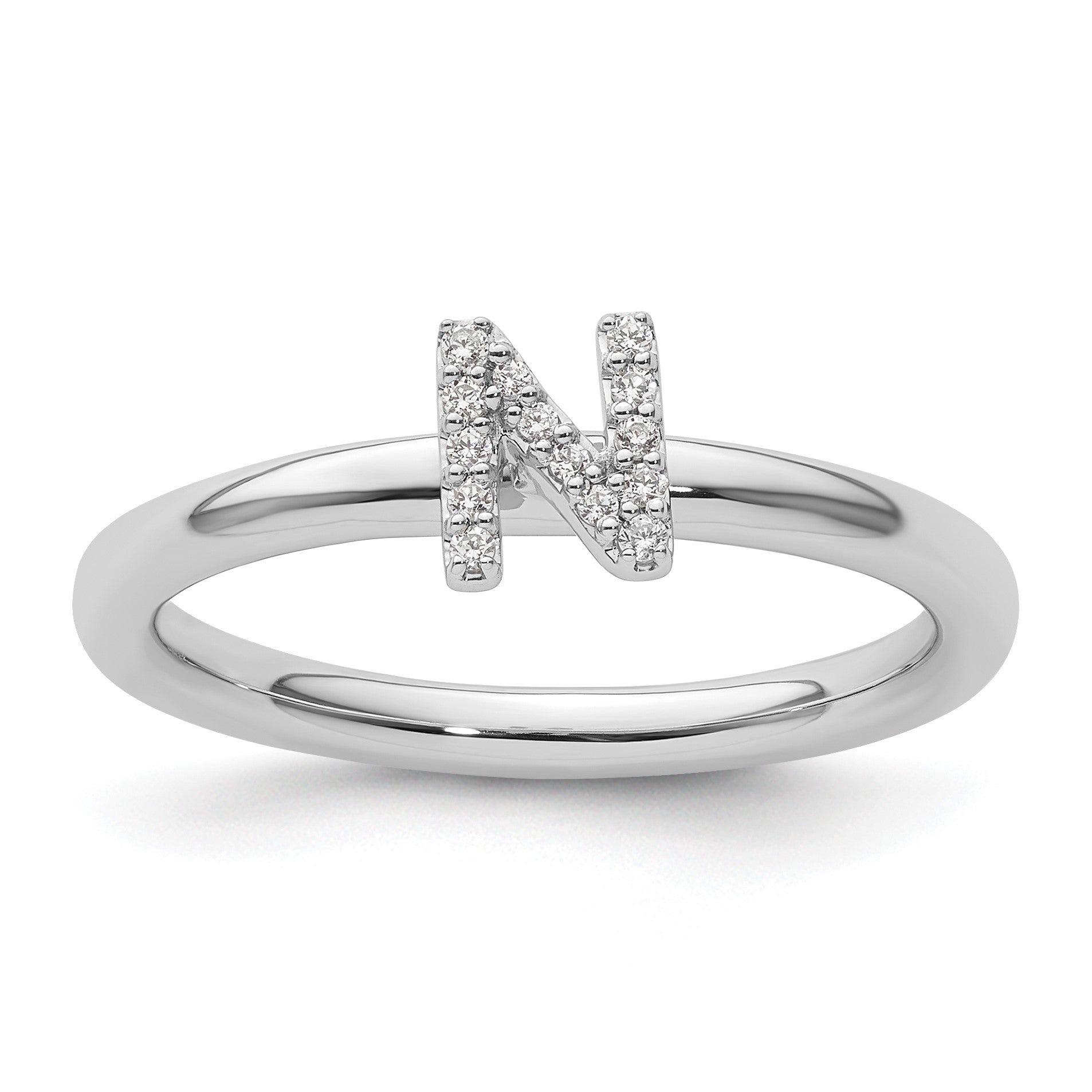 14K White Gold Stackable Diamond Initial N Size 7 Ring