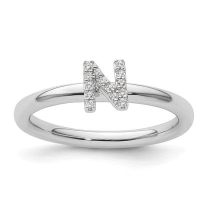 14K White Gold Stackable Diamond Initial N Size 7 Ring