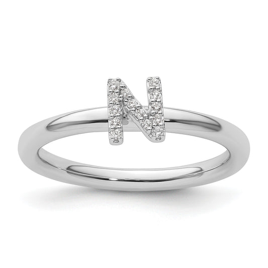 14K White Gold Stackable Diamond Initial N Size 7 Ring