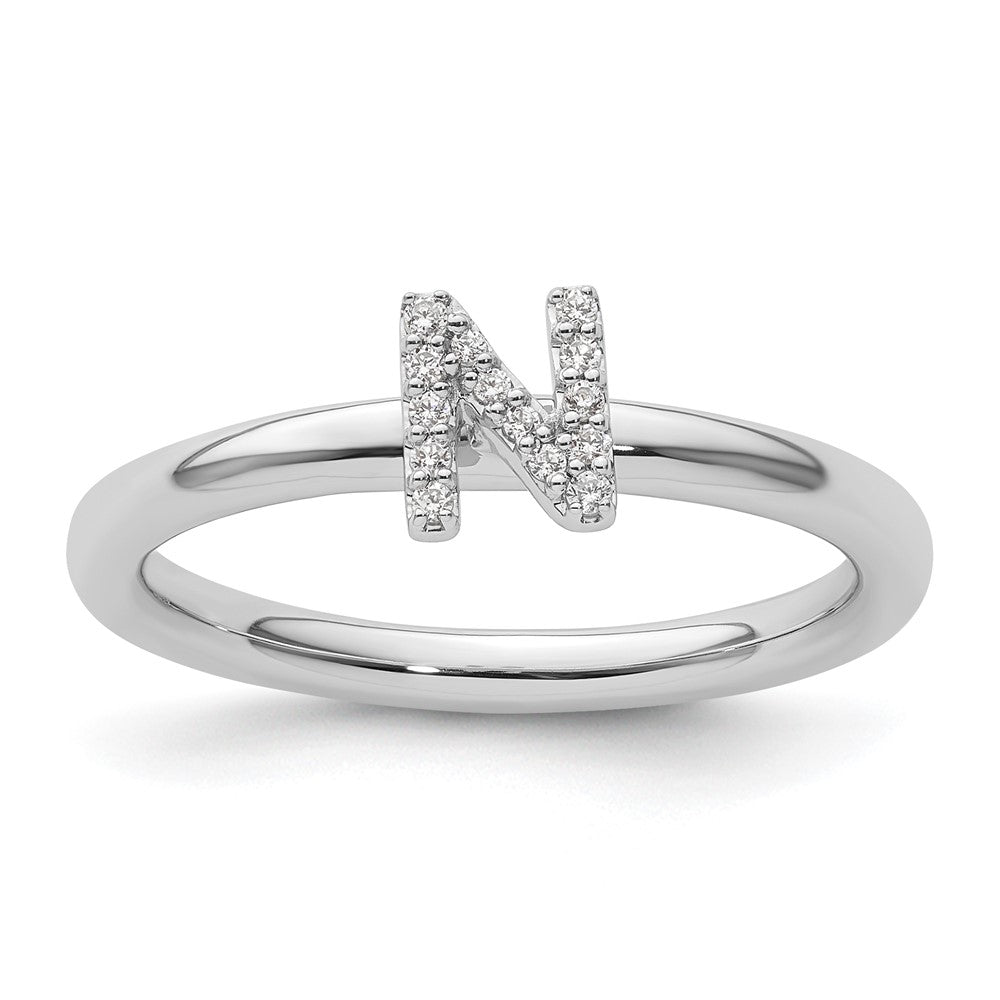 14K White Gold Stackable Diamond Initial N Ring