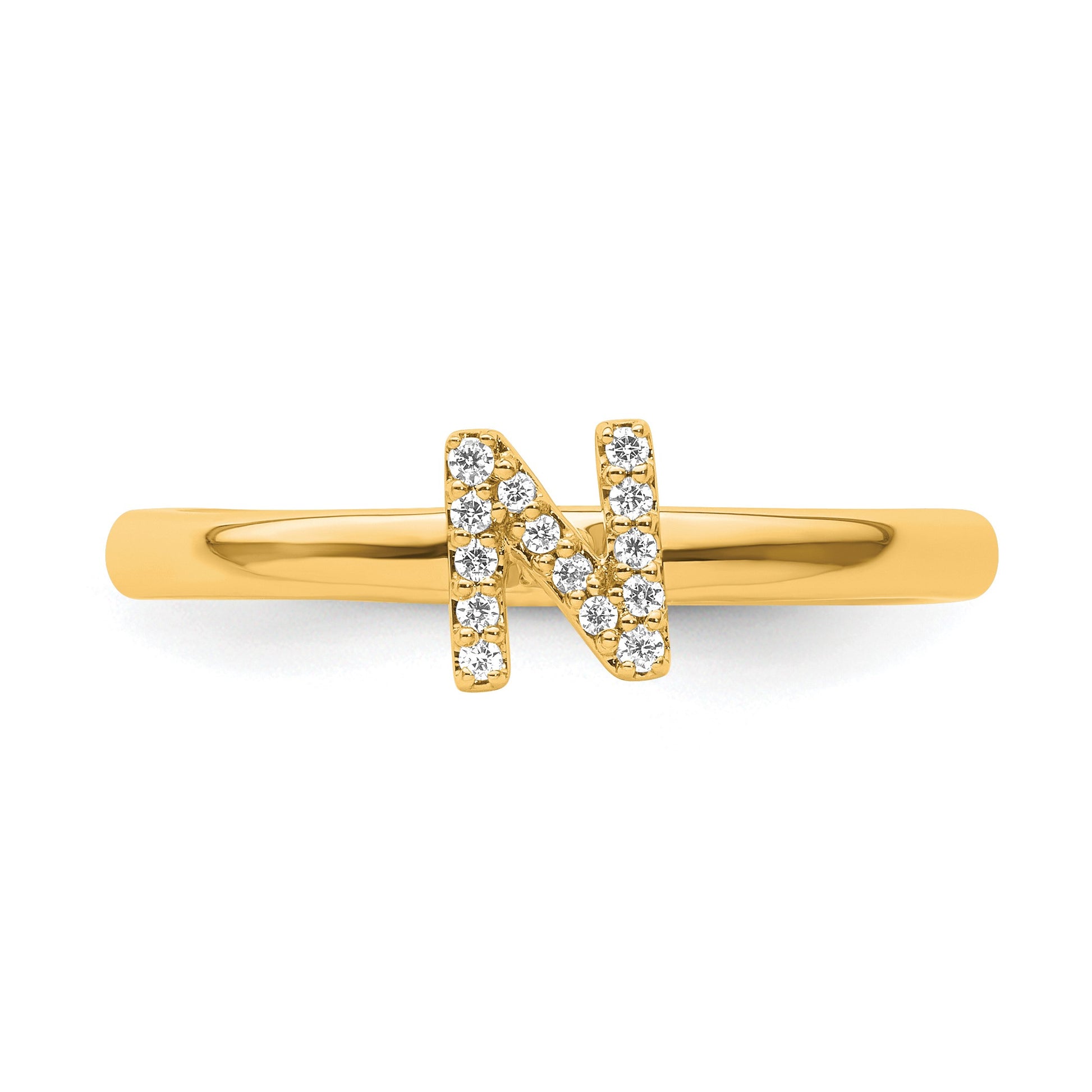 14K Stackable Diamond Initial N Size 7 Ring