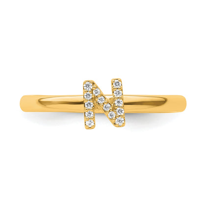 14K Stackable Diamond Initial N Size 7 Ring