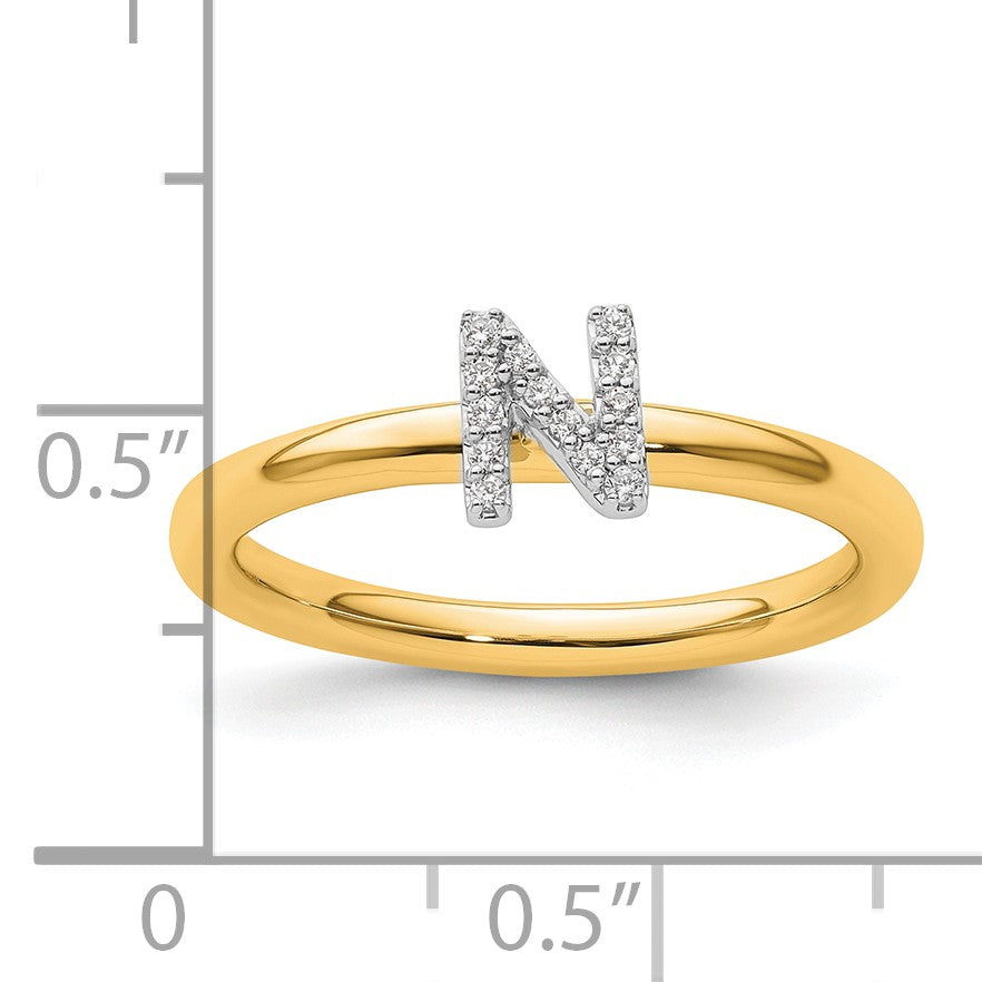 14K Stackable Diamond Initial N Size 7 Ring