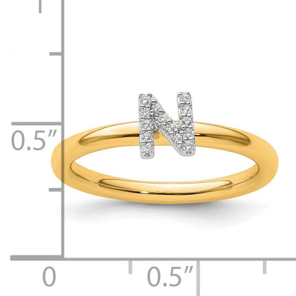 14K Stackable Diamond Initial N Size 7 Ring