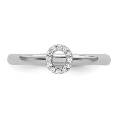 14K White Gold Stackable Diamond Initial O Size 7 Ring