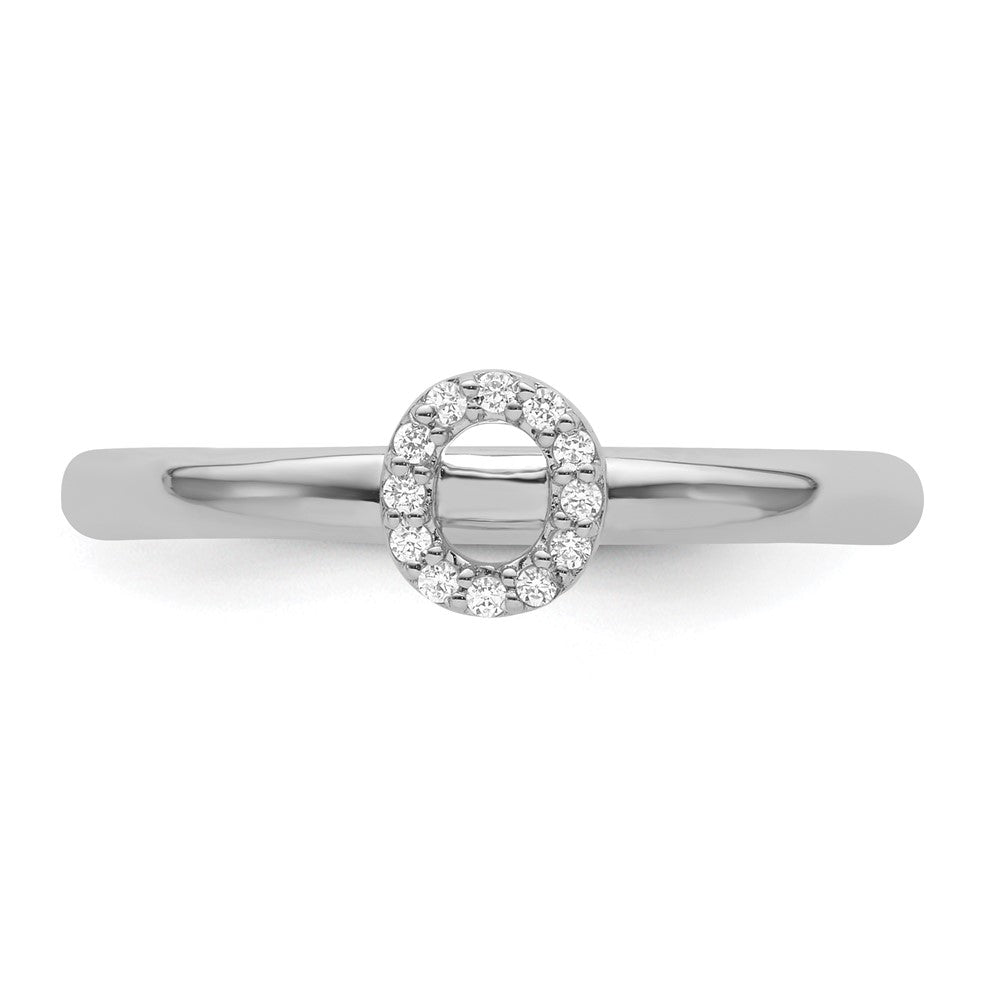 14K White Gold Stackable Diamond Initial O Ring