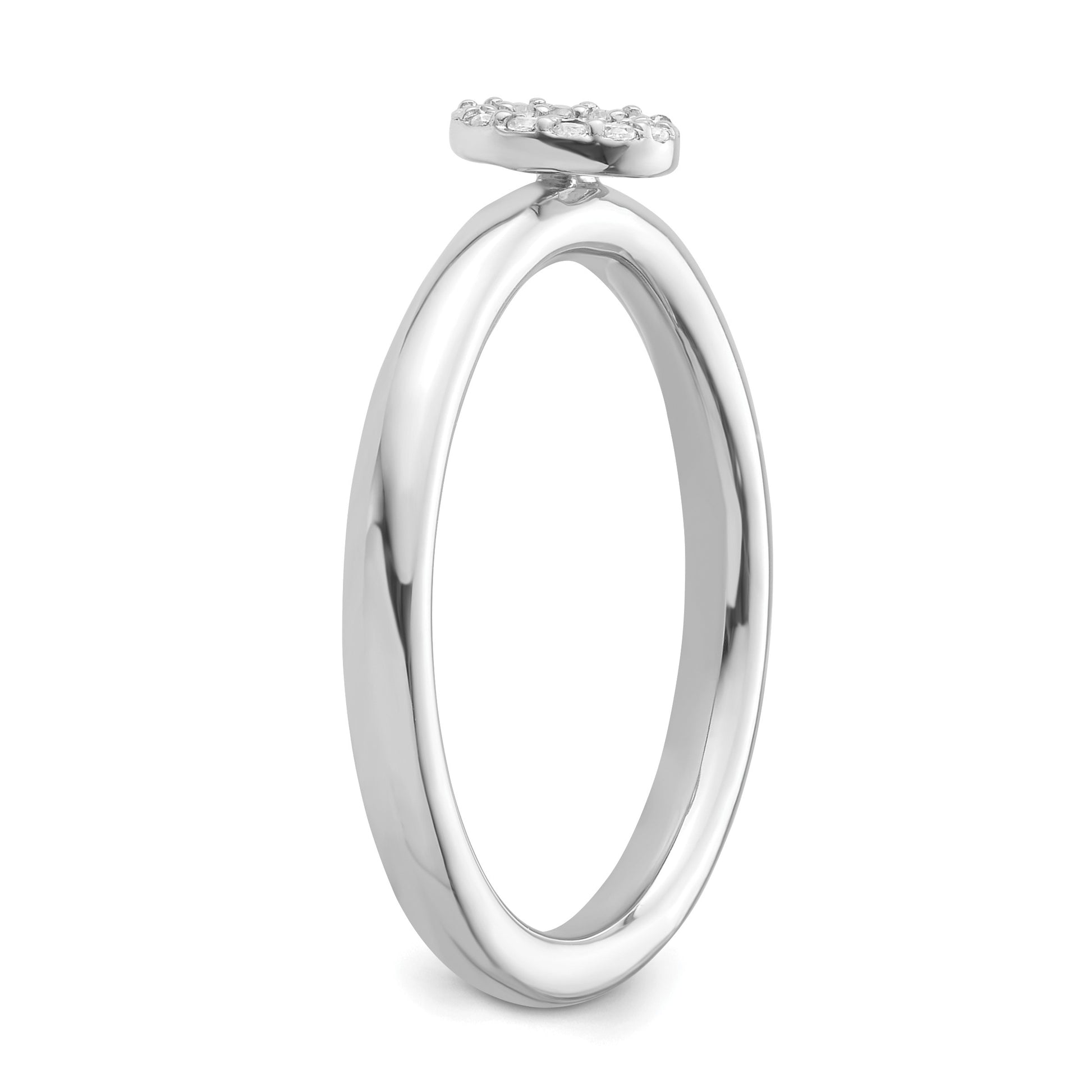14K White Gold Stackable Diamond Initial O Size 7 Ring