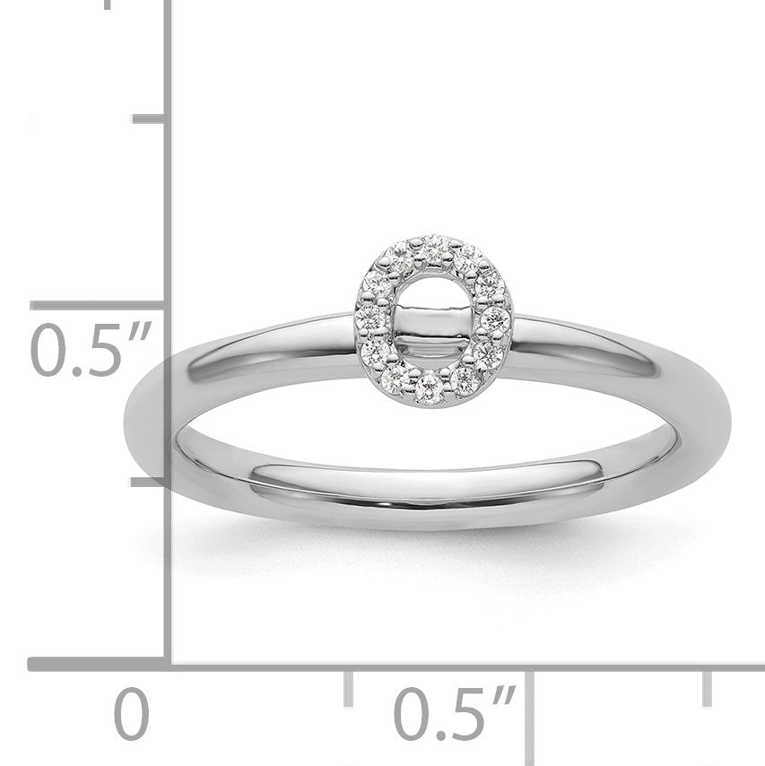 14K White Gold Stackable Diamond Initial O Size 7 Ring