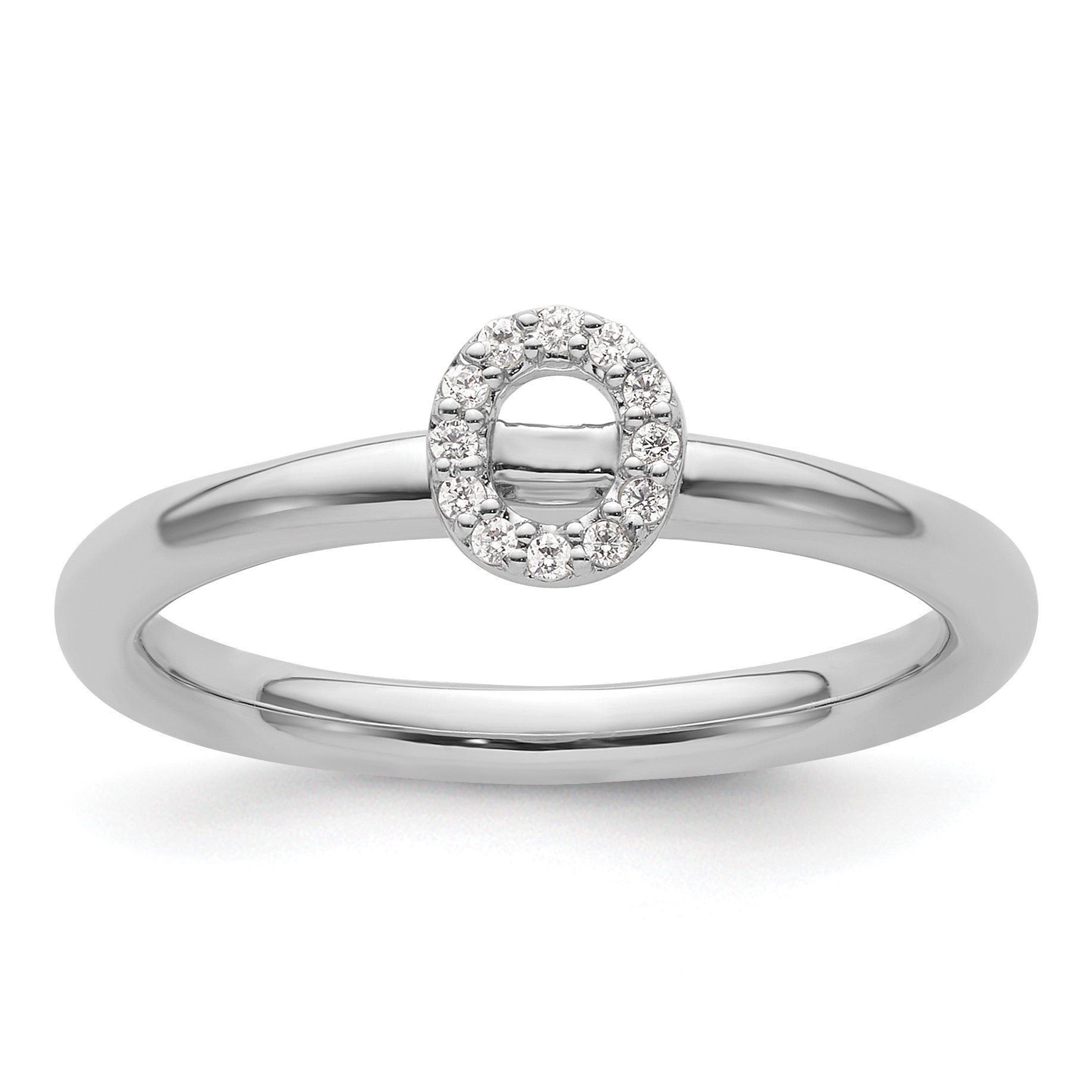 14K White Gold Stackable Diamond Initial O Size 7 Ring