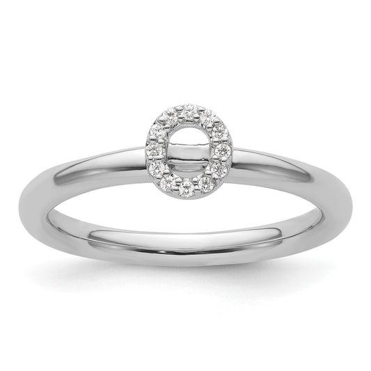 14K White Gold Stackable Diamond Initial O Size 7 Ring