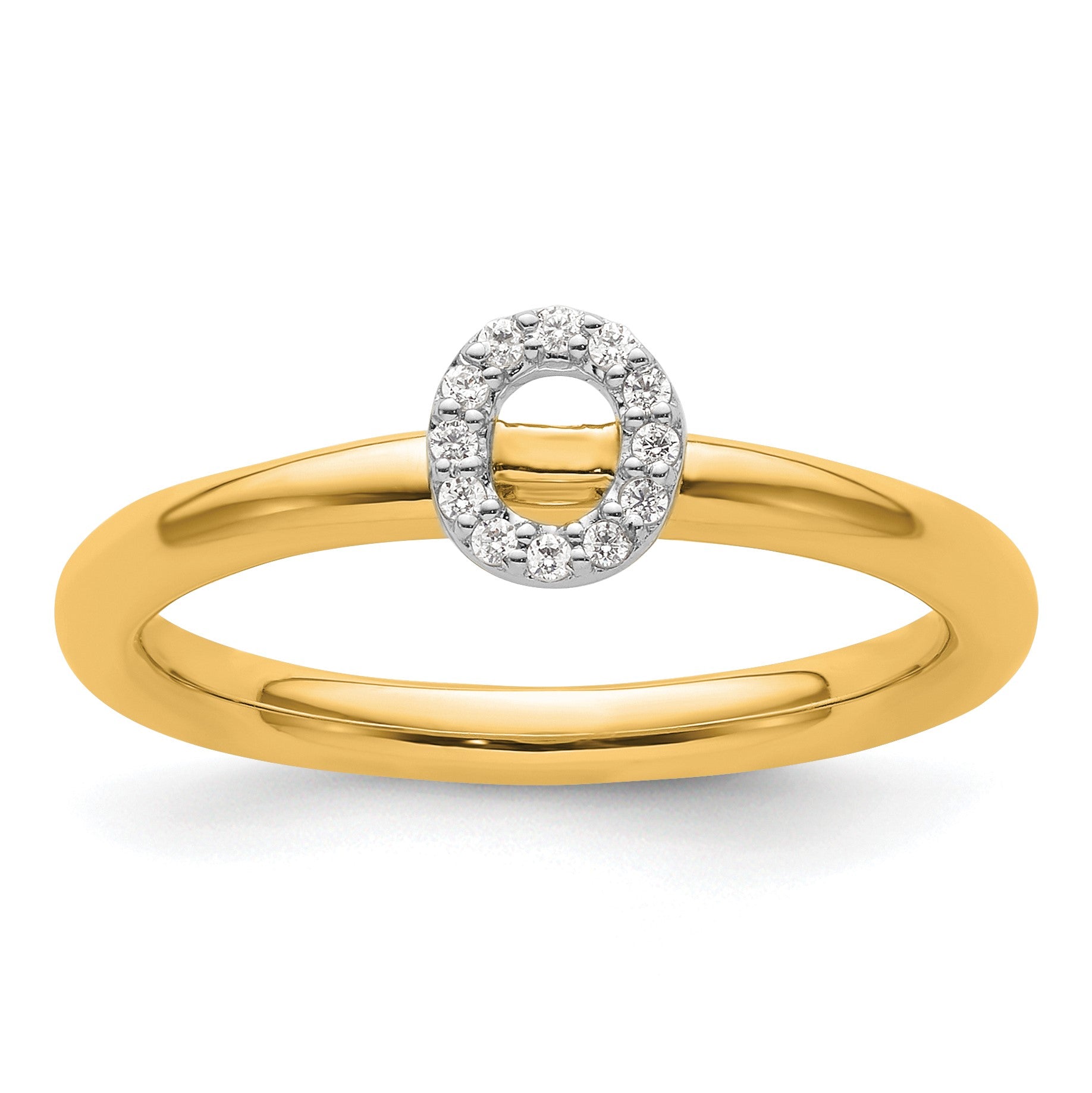14K Stackable Diamond Initial O Size 7 Ring