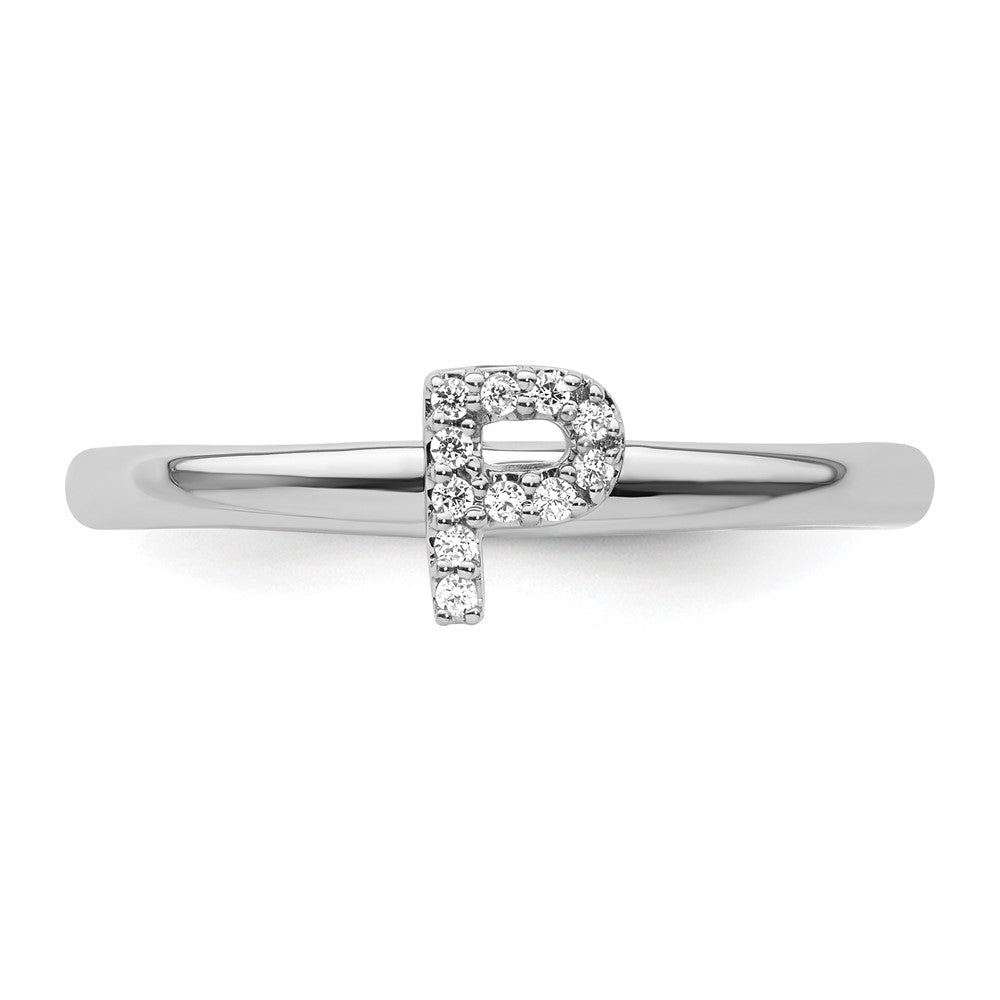 14K White Gold Stackable Diamond Initial P Ring