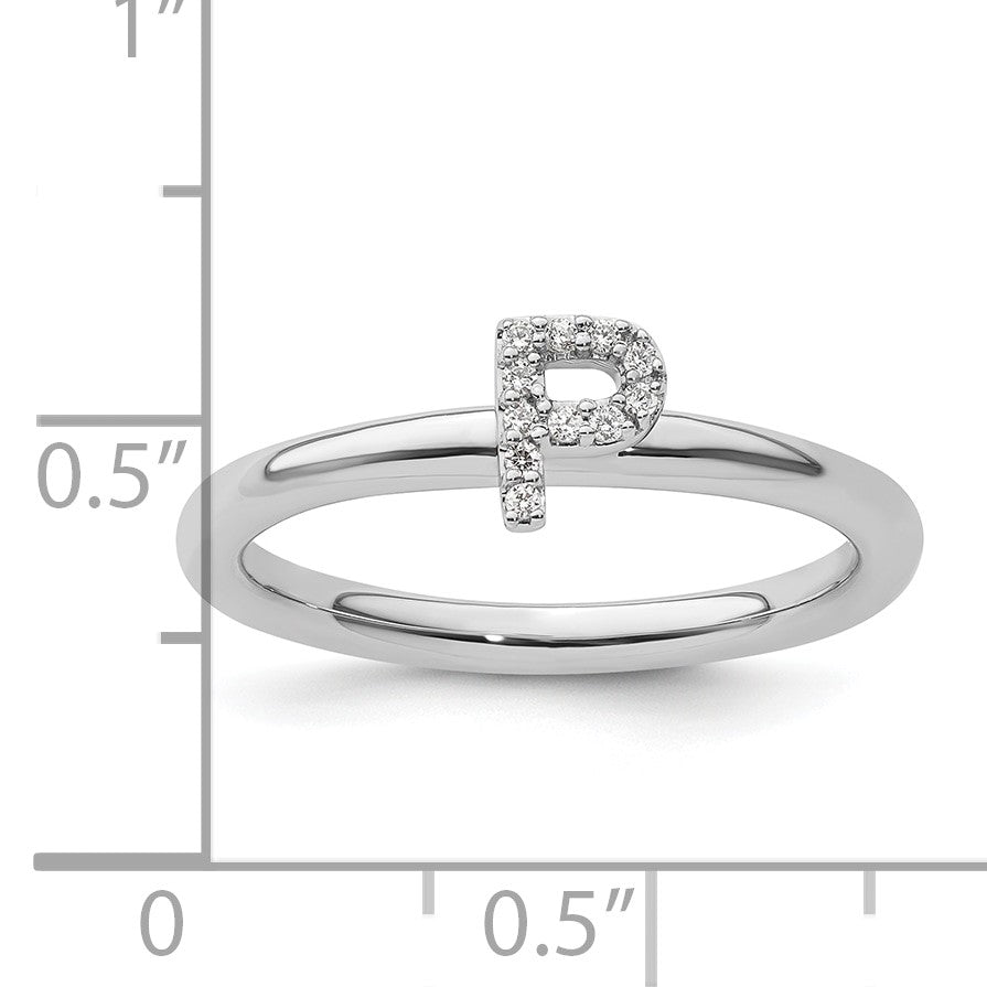 14K White Gold Stackable Diamond Initial P Size 7 Ring