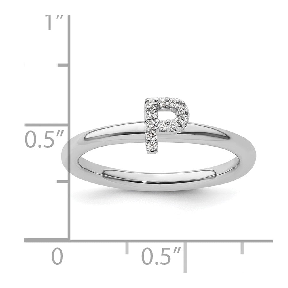 14K White Gold Stackable Diamond Initial P Ring