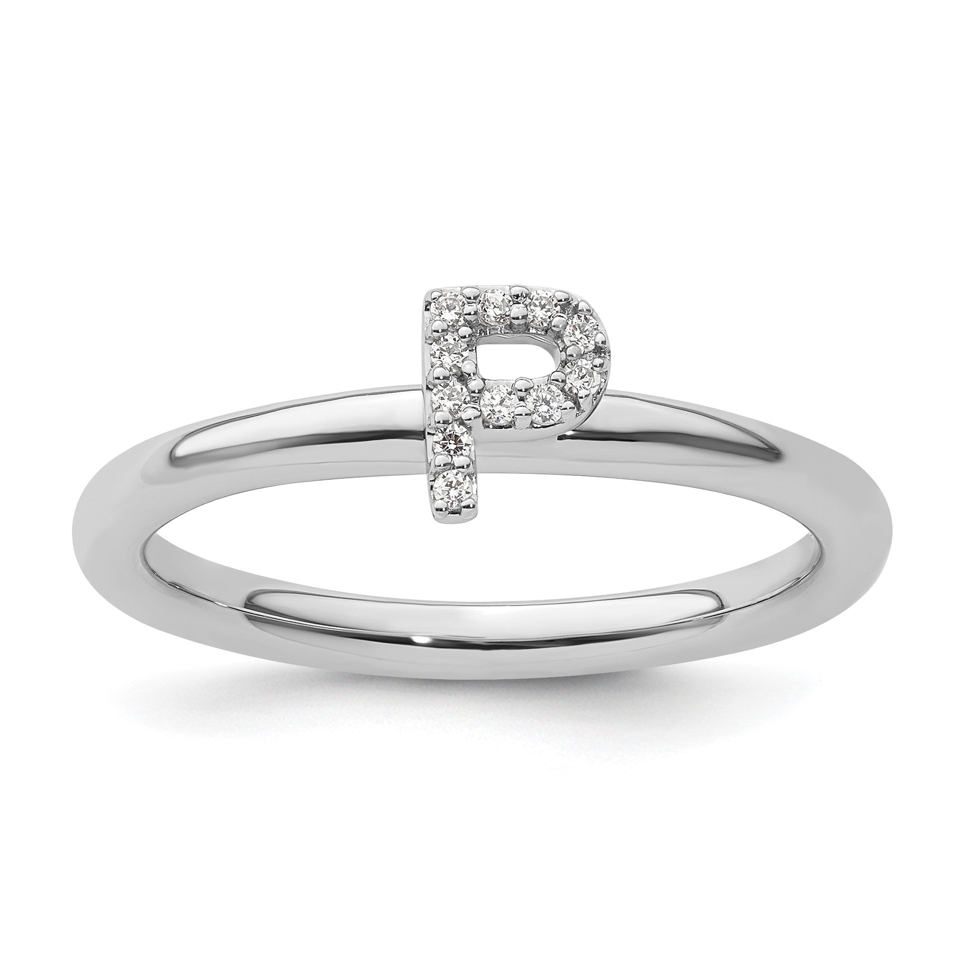 14K White Gold Stackable Diamond Initial P Size 7 Ring