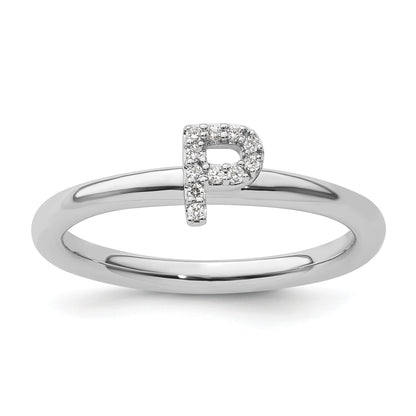 14K White Gold Stackable Diamond Initial P Size 7 Ring
