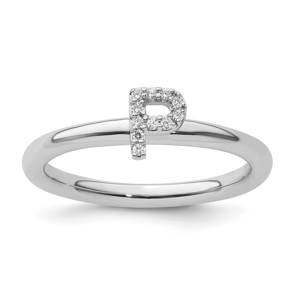 14K White Gold Stackable Diamond Initial P Ring