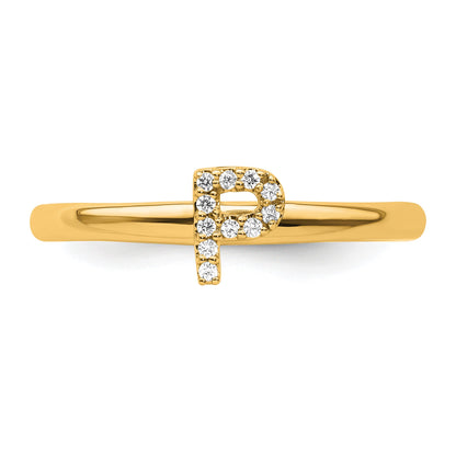 14K Stackable Diamond Initial P Size 7 Ring