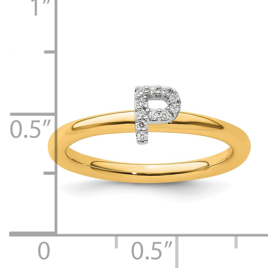14K Stackable Diamond Initial P Size 7 Ring