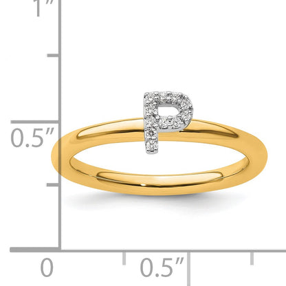 14K Stackable Diamond Initial P Size 7 Ring