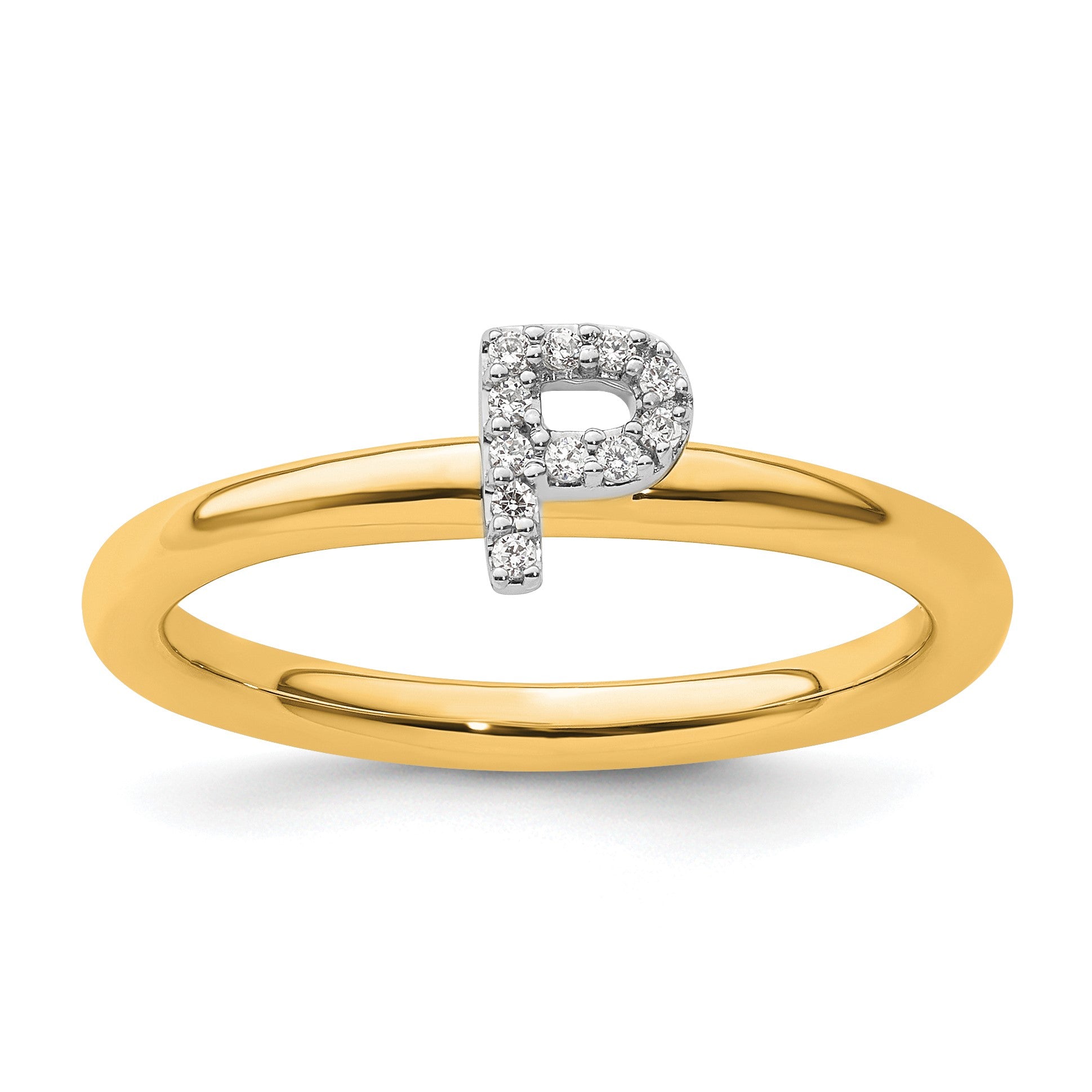 14K Stackable Diamond Initial P Size 7 Ring