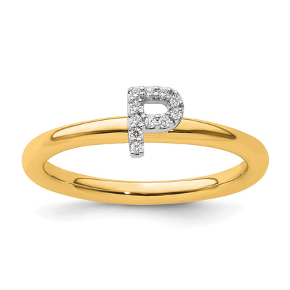 14K Stackable Diamond Initial P Size 7 Ring