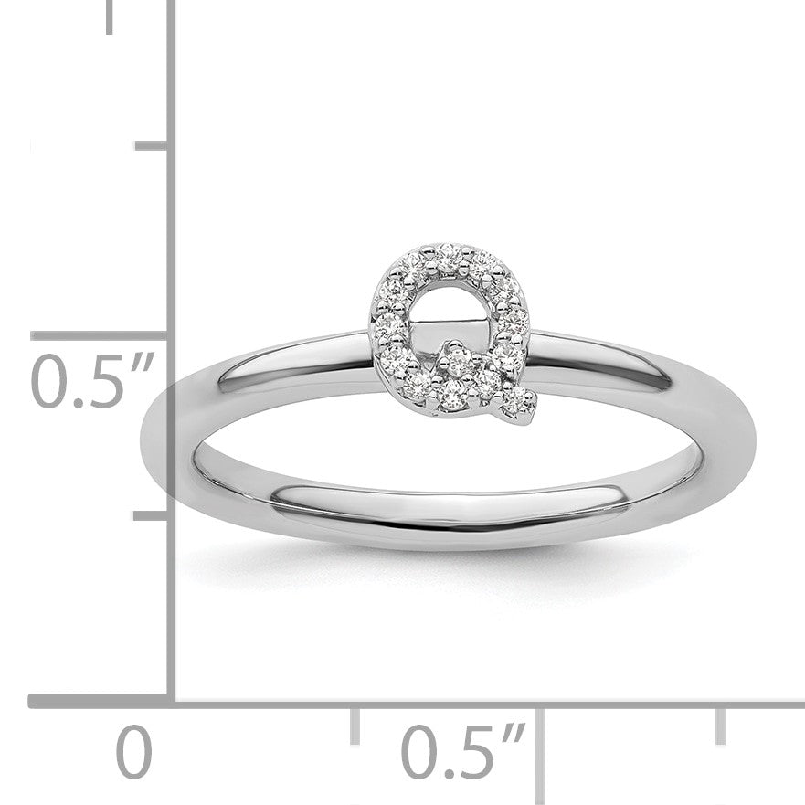 14K White Gold Stackable Diamond Initial Q Size 7 Ring