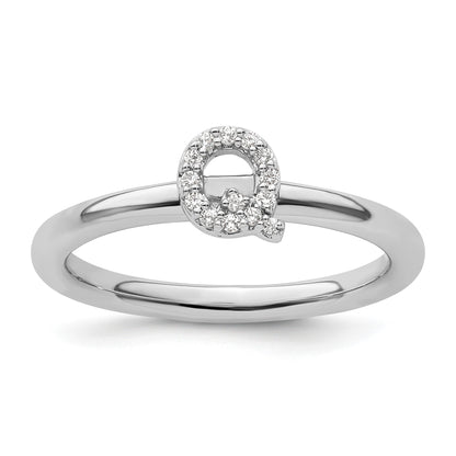14K White Gold Stackable Diamond Initial Q Size 7 Ring