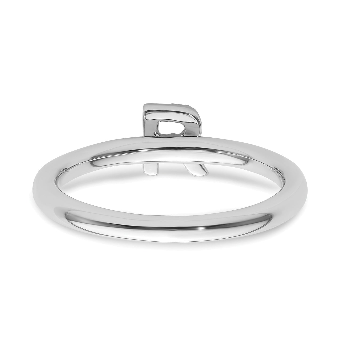 14K White Gold Stackable Diamond Initial R Size 7 Ring