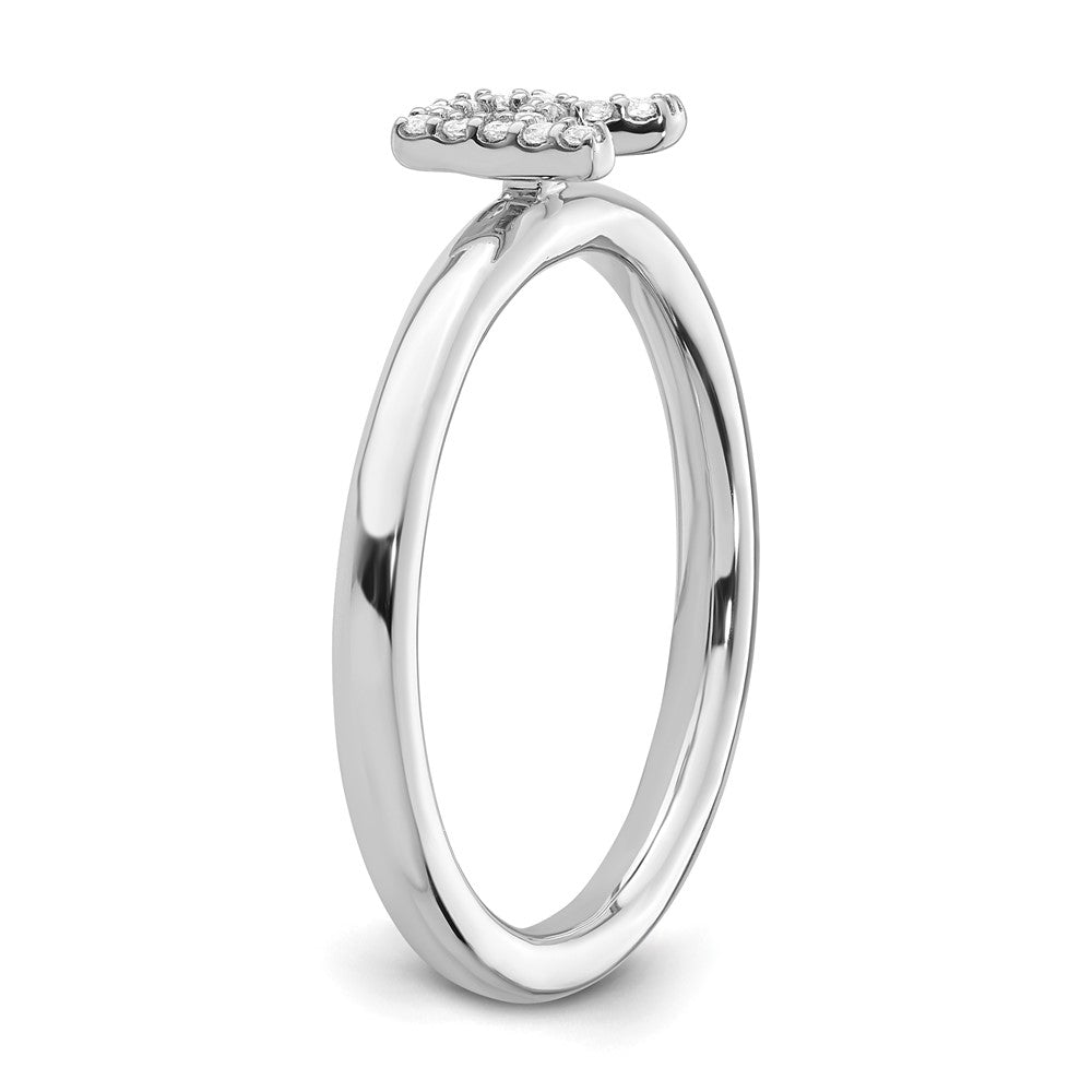 14K White Gold Stackable Diamond Initial R Ring