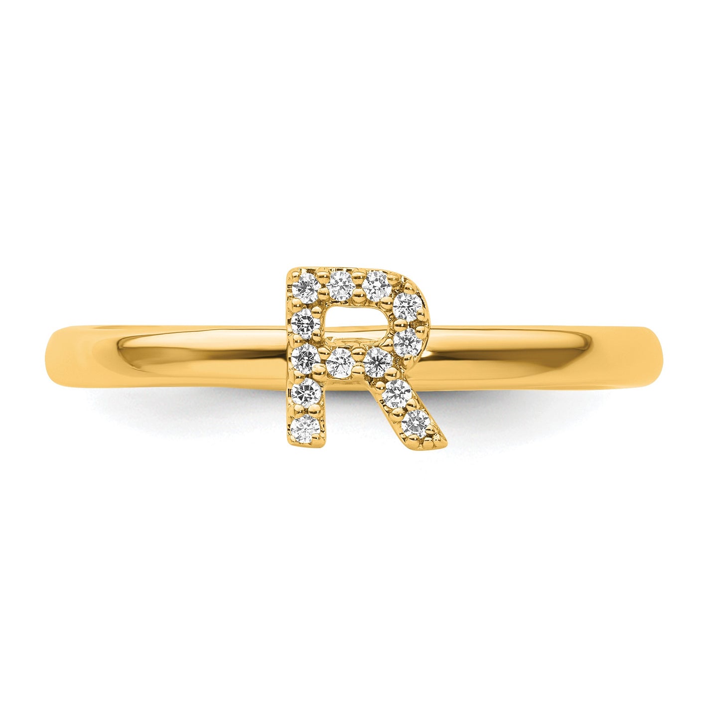14K Stackable Diamond Initial R Size 7 Ring