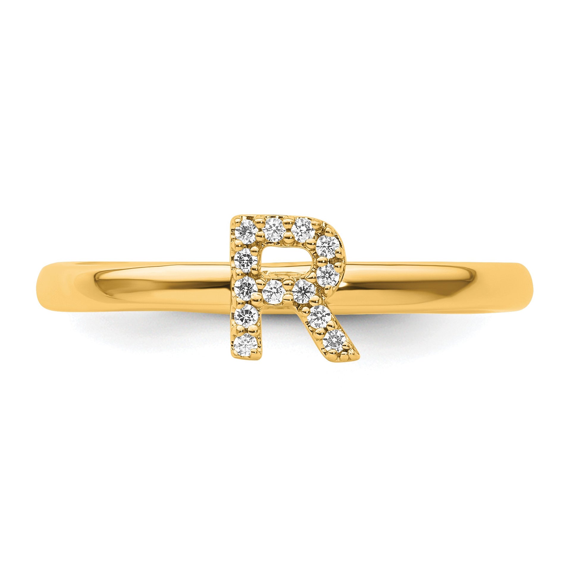 14K Stackable Diamond Initial R Size 7 Ring