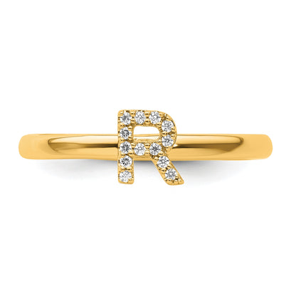14K Stackable Diamond Initial R Size 7 Ring