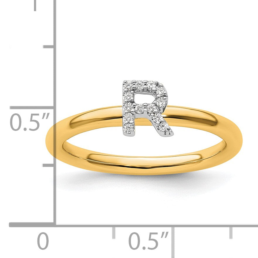 14K Stackable Diamond Initial R Size 7 Ring