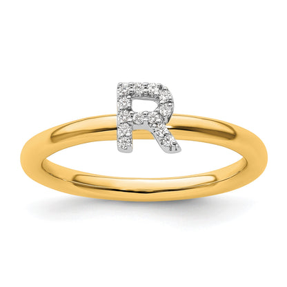 14K Stackable Diamond Initial R Size 7 Ring