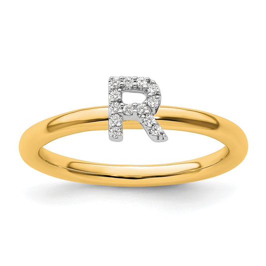 14K Stackable Diamond Initial R Size 7 Ring